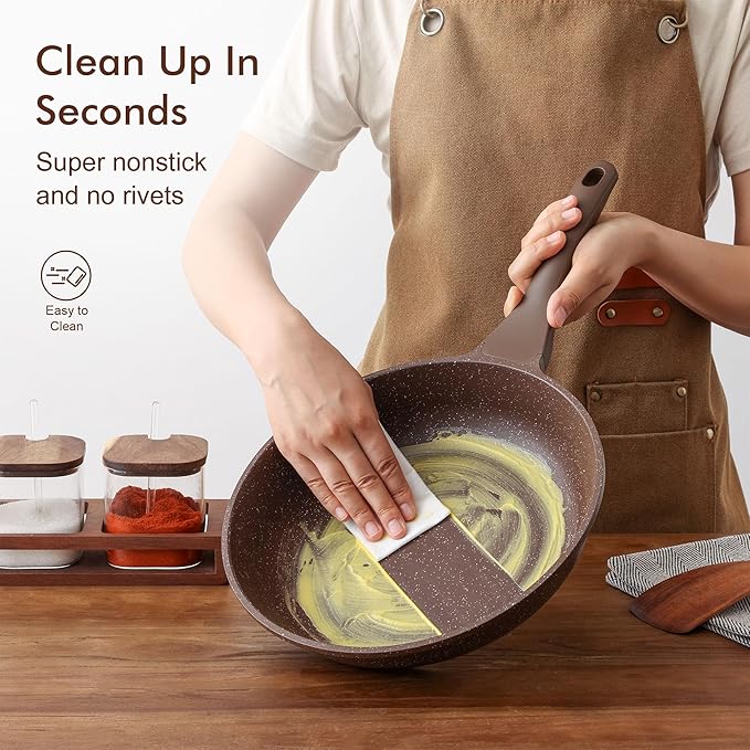 SENSARTE Nonstick Frying Pan Skillet, Non Stick Omelette Pan, Healthy Stone Cookware Chef's Pan PFOA Free, Toffee Brown (8 Inch)