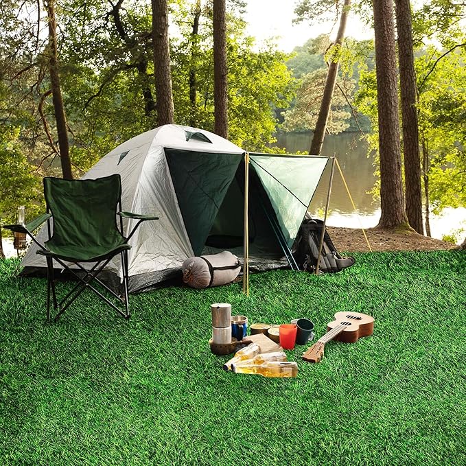 2 Pcs 5 x 3 ft Artificial Grass Turf Area Rug Indoor Outdoor Square Rug Green Realistic Camping Carpet Camping Rug Tent Turf Carpet Artificial Grass for Garden Yard Landscape Playground