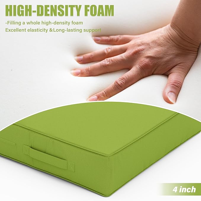 Patio Chair Cushions 18.5 X 16 X 4 Inch Waterproof Outdoor Seat Cushions for Patio Furniture, Outdoor Sofa Couch Pads with Ties & Handle, Set of 2, Grass Green