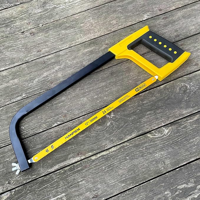 12inch High-Tension Hacksaw Frame with 24 TPI Bi-metal Blade, Hand Saw Suitable for Metal, wood, PVC, Carpentry