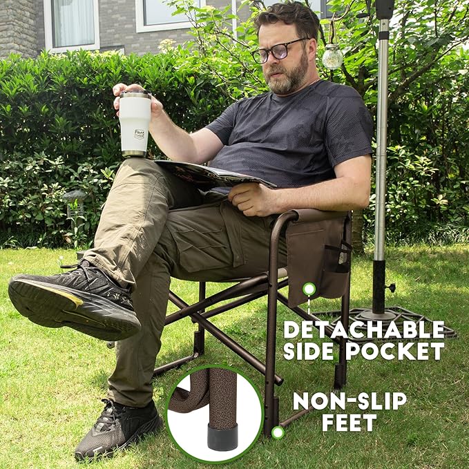 TIMBER RIDGE Aluminum Oversized Camping Chair, Lightweight Portable Directors Chair with Side Table Detachable Side Pocket for Outdoor Camping, Lawn, Picnic, Support 400lbs Tan 2 Pack