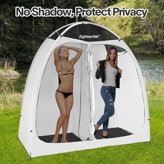 EighteenTek Shower Tent Camping, 2-Room Portable Changing Room, Outdoor Shower Enclosure, Pop Up Privacy Tent Shelter with Floor & Doors, Waterproof & Lightweight, Camping Toilet Bathroom