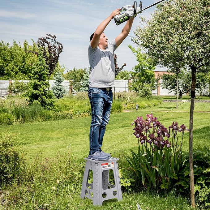ACSTEP Folding Step Stool 17.5 Inch Heavy Duty Step Stool Foldable for Adults and Kids, Collapsible Stepping Stool with Handle, Non Slip Folding Stools for Kitchen Hold Up to 400lbs (Grey 1PC)
