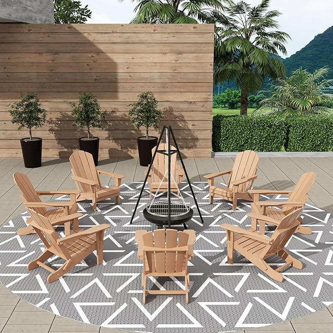 WestinTrends Malibu Malibu Outdoor Folding Poly Adirondack Chair (Set of 8), Teak