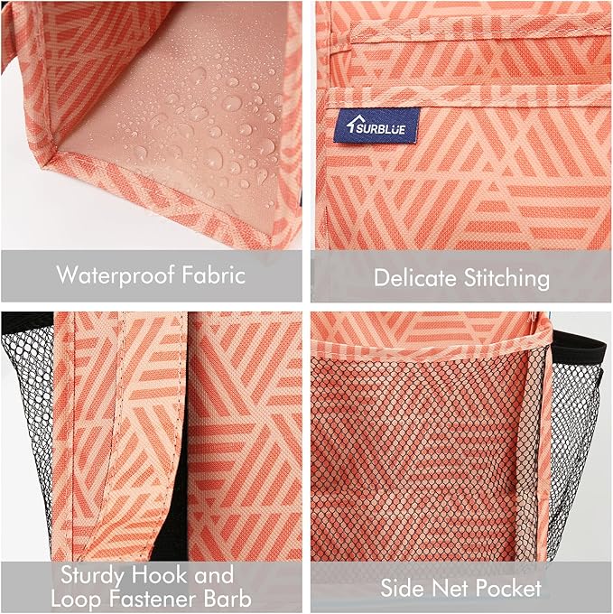 Surblue Bedside Caddy Hanging Organizer Storage Bag Pocket for Bunk, Hospital, College Dorm Rooms, Baby Bed Rails, Camp (8 Pockets), Orange Plaid