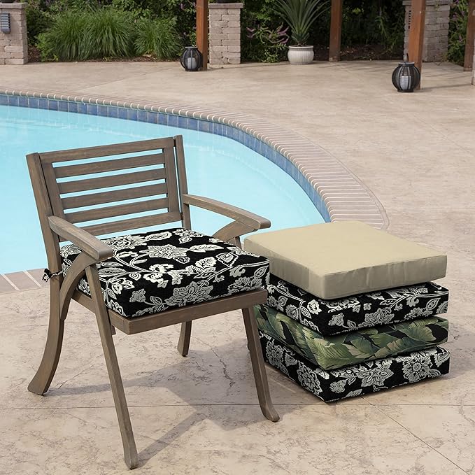 Arden Selections Outdoor Seat Cushion, 19 x 19, Rain-Proof, Fade Resistant 19 x 19, Ashland Black Jacobean (Pack of 4)