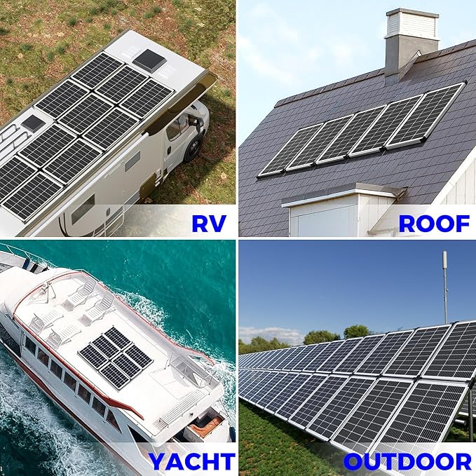 100W 12V Solar Panel, High Efficiency 9BB Cell Monocrystalline Solar Panels IP67 Waterproof, Suitable for RV, Marine, Rooftop, Home, Yacht, Off-Grid Applications (100W Single Panel)