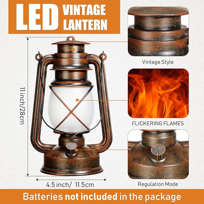 Retisee Vintage LED Lantern Battery Powered Camping Lamp Indoor Outdoor Hanging Lantern Flickering Fire Lamps with Remote Control for Patio Yard Door Front Decor(4 Pcs)