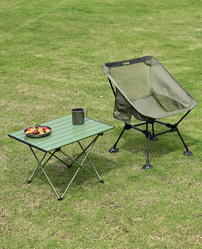 iClimb Ultralight Compact Camping Folding Table with Carry Bag (Green - S)