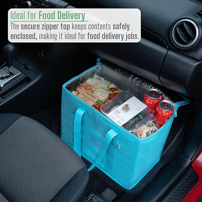 VENO 3 Pack Cooler Bag and Insulated Grocery Bags for Food Delivery, Collapsible Cooler, Reusable Shopping Bags for Groceries with zipper, Foldable, Heavy-Duty, Stands Upright (Cyan, 3 Pack)