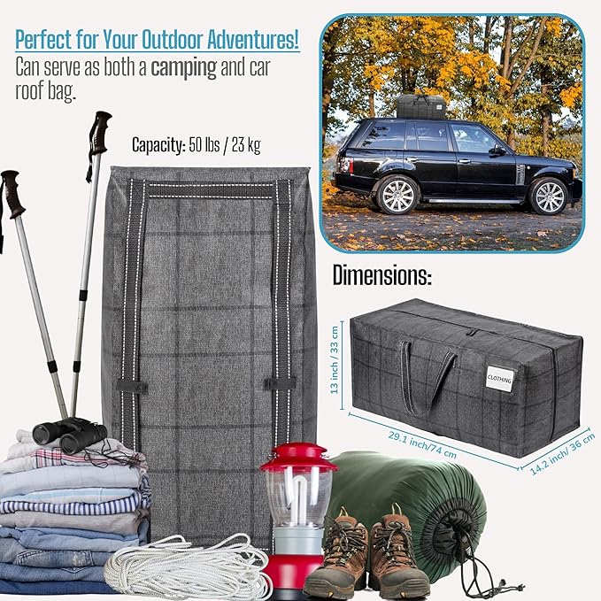 VENO 10 Pack Moving Bags w/Backpack Straps, Heavy Duty, Moving Boxes Alternative, Packing Supplies, Large Storage Totes for Dorm Room Essentials with Zipper for Clothes (Windowpane, 10 Pack)