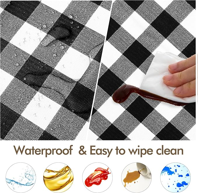 Fitable 4 Pack Vinyl Fitted Tablecloth Round, Black and White - Waterproof Checkered Elastic Tablecloth Flannel Backed Gingham Table Cover for Outdoor Picnic Dining (Fit for 36"-44" Round Tables)