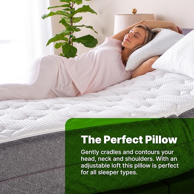 GhostBed Shredded Memory Foam Pillow with Adjustable Gel Memory Foam and Cooling Breathable Cover - Queen Size Shredded Memory Foam Pillows CertiPUR-US Certified 1-Pack