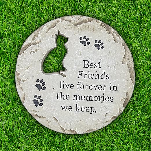 Exhart Cat Memorial Garden Stepping Stone Marker, Durable, Weather-Resistant Cement, 12 x 1 Inch