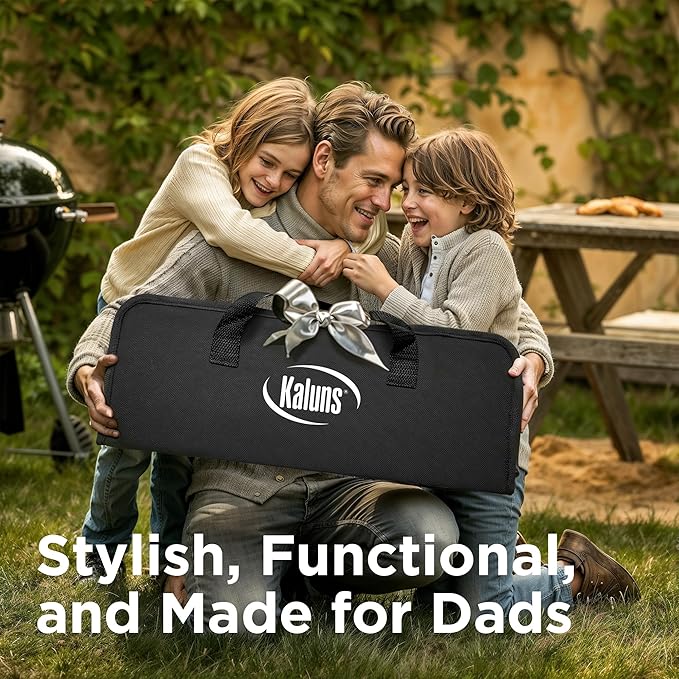 Kaluns Grilling Accessories, Dad Gifts for Christmas Grilling Gifts, Heavy Duty Stainless Steel Grill Set BBQ Grill Accessories for Outdoor Grill with Meat Thermometer, Case and Apron