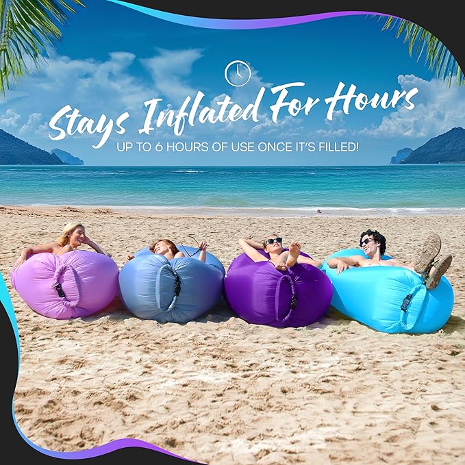 Nevlers Inflatable Lounger | 210T Polyester Inflatable Chair | No-Pump Blow Up Couch | Camping Couch Air Sofa Bed w/ 450 lbs. Cap., Pockets & Matching Bag | Use as Inflatable Couch for Adults & Kids