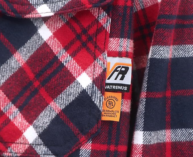 VATRENUS FR Shirts for Men Plaid Flannel Jacket 8.5oz Heavyweight Flame Resistant Welding Shirt