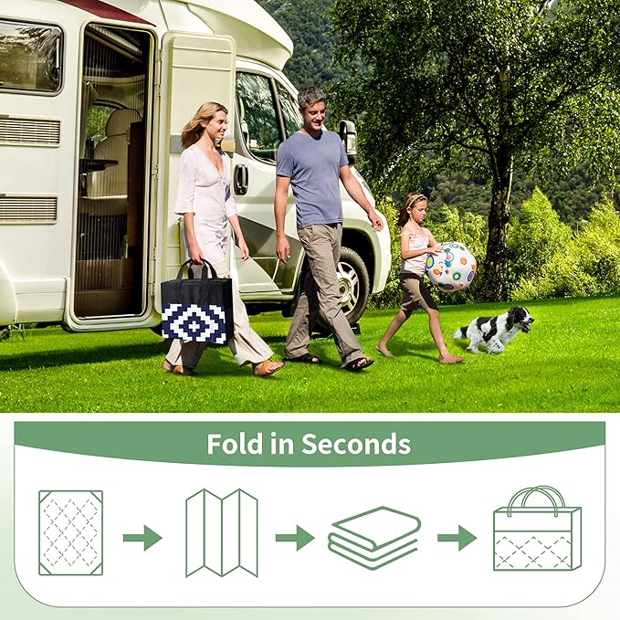 GENIMO Outdoor Rug 4x6 Waterproof, Reversible Mats, Outdoor Area Rug, Plastic Outside Carpet, Eeometric Rv Mat for Patio Camping Rv Picnic Backyard Deck Balcony Porch Beach Trailer(Navy Blue & White)