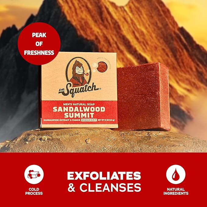 Dr. Squatch Natural Bar Soap for Men - Cold Process Soap with No Harsh Chemicals - Sandalwood Summit (5 oz, 3-Pack)