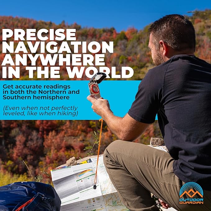 Pathfinder Sighting Compass - Precise Navigation, Hiking and Orienteering Mirror Compass with Luminous Bezel, Adjustable Declination, Clinometer, LED and Survival Whistle, Scout Gifts