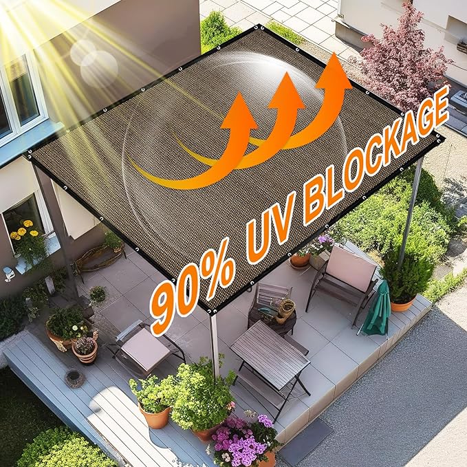 Artpuch 90% Sun Shade Cloth, 3 x 10 FT Pergola Shade Cover Canopy with Grommets, Sun Screen Fabric Tarp for Patio, Outdoor, Garden, Backyard, Mocha
