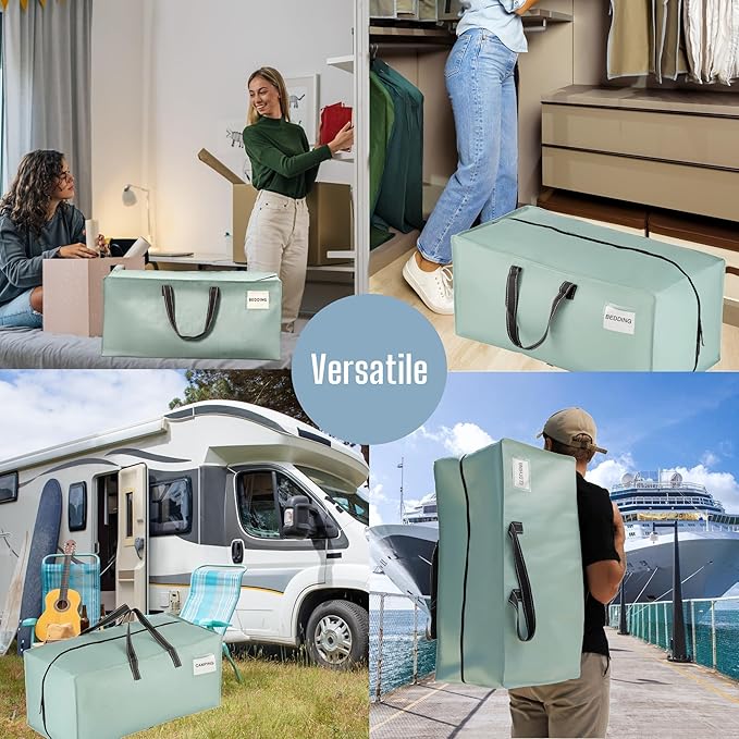 VENO 10 Pack Moving Bags w/Backpack Straps, Heavy Duty, Moving Boxes Alternative, Packing Supplies, Large Storage Totes for Dorm Room Essentials with Zipper for Clothes (Light Green Matte, 10 Pack)