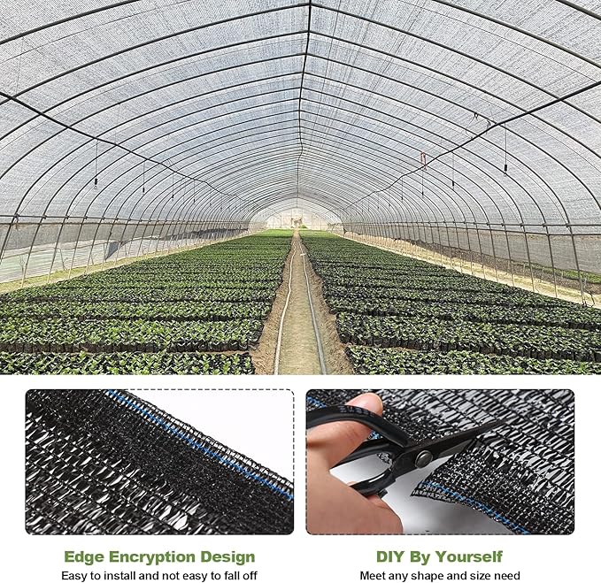 50% Shade Cloth, 8x20FT Black Sun Shade Cover for Plants, Garden, Greenhouse, Patio, Chicken Coop