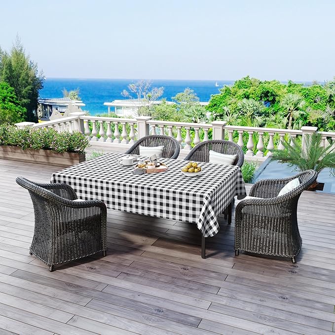 misaya Rectangle Waterproof Vinyl Table Cloth, Buffalo Flannel Backed Tablecloth, Wipeable Plastic Table Cover for Dinner, Kitchen, Outdoor (52" x 70", Black and White)