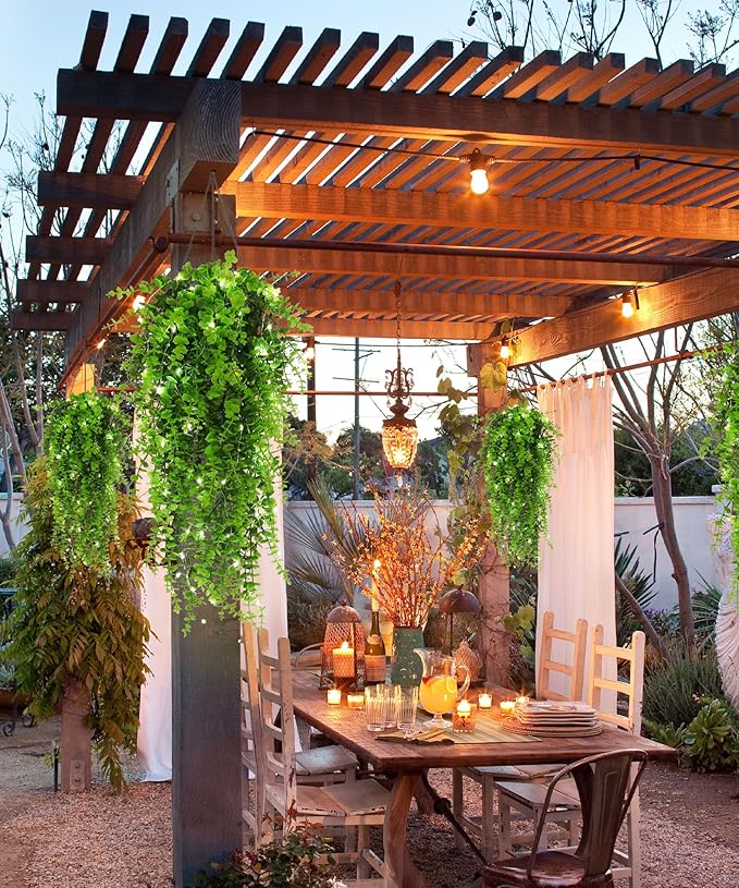 Hanging Plants Outdoor UV Resistant Faux Hanging Plants Indoor Artificial Decor outdoor artificial hanging plants for Wall House Room Patio Indoor Outdoor Home Shelf Office Decor in 3 Pcs(Green)