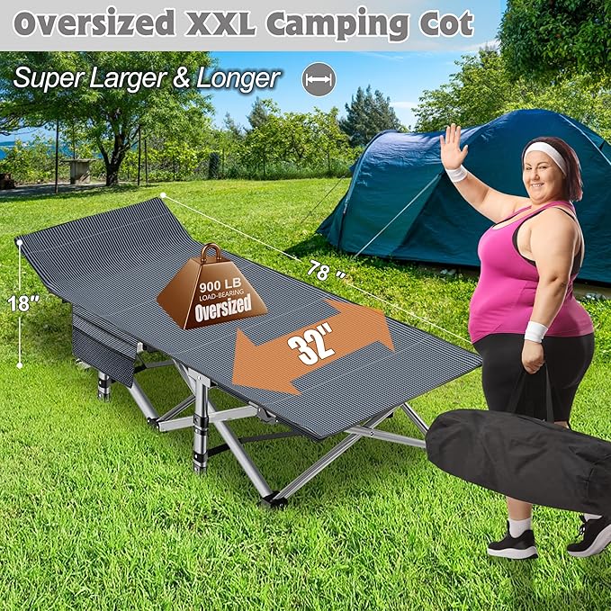 ABORON 2 Pack Oversized XXLFolding Camping Cot W/Mat for Adults, Heavy Duty Outdoor Bed with Carry Bag,1200 D Layer Oxford Travel Camp Cots