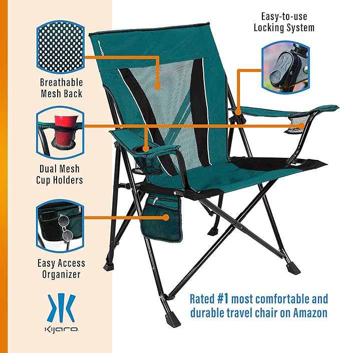 Kijaro XXL Dual Lock Portable Camping Chair - Supports Up to 400lbs - Enjoy The Outdoors in a Versatile Folding Sports & Outdoor Chair