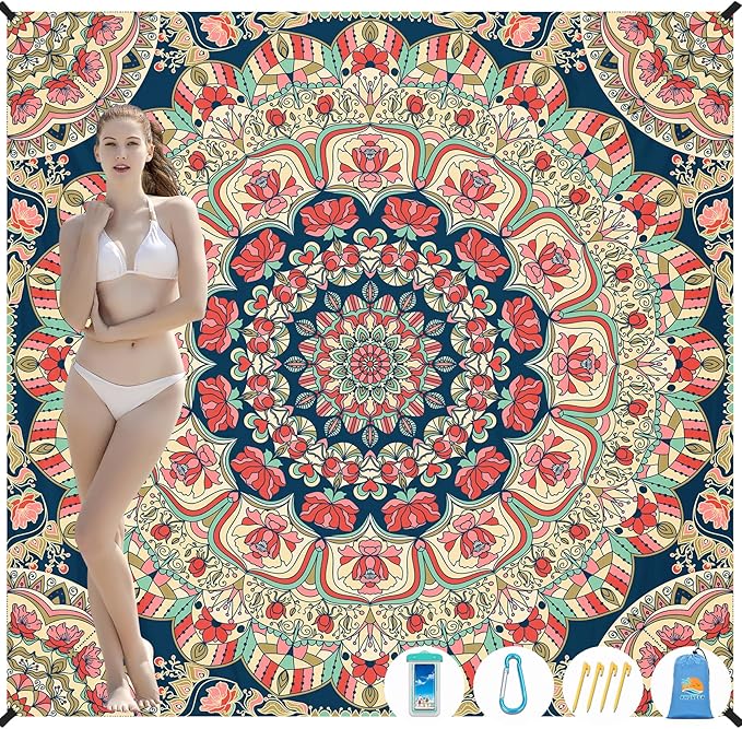 Beach Blanket Waterproof Sandproof 1-7 Adult Oversized 78 '' × 81 '' Lightweight Durable Compact Sand Free Beach Mat for Travel Camping Hiking Picnic Blanket Extra Large