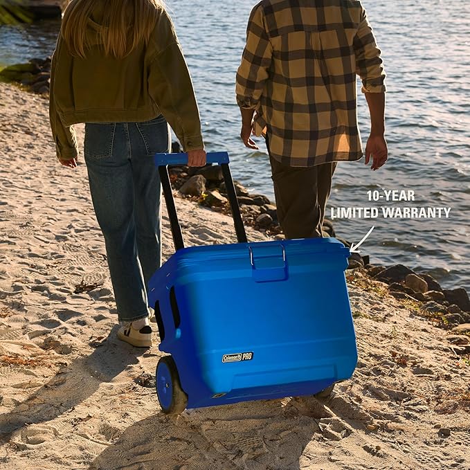 Coleman Pro Heavy-Duty 55qt Wheeled Ultra-Light Premium Hard Cooler, Extra-Thick Insulation Keeps Ice up to 5 Days, 92-Can Capacity, Heavy-Duty Wheels