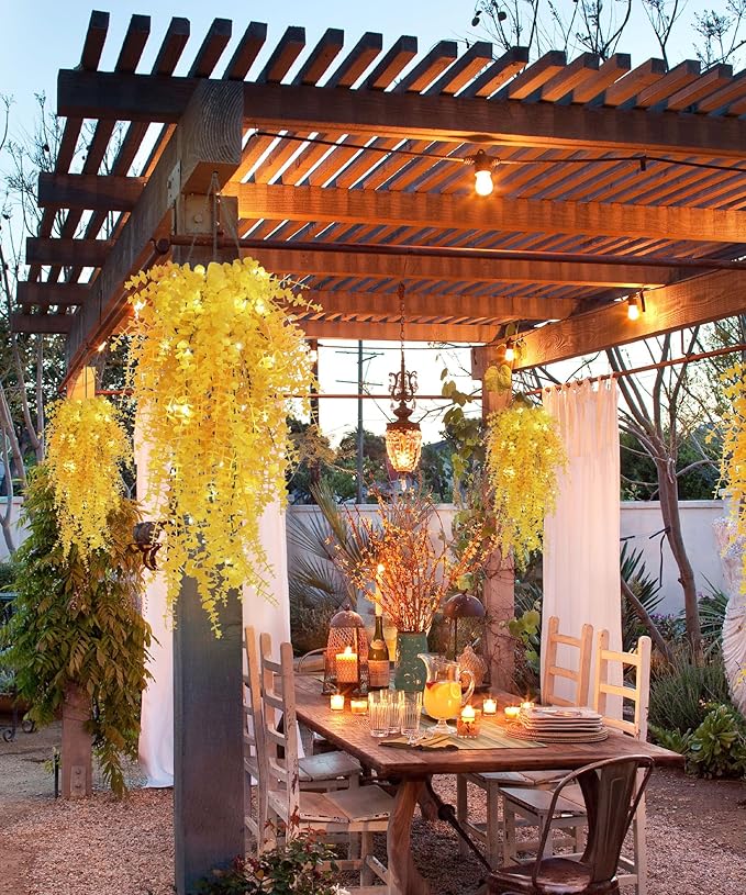 Hanging Plants Indoor Artificial Grass Fake Faux Hanging Plants Outdoor Artificial Plant Wall for Indoor Home Room Wall Outdoor Garden Party Proch Wedding Backyard Arch Decoration(Pure Yellow)
