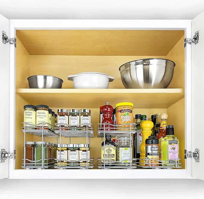 LYNK PROFESSIONAL® Pull Out Spice Rack Organizer for Inside Kitchen Cabinets - 10-1/4 inch Wide - Slide Out Drawer – Chrome Sliding Spice Cabinet Organization Shelf Racks - 2 Tier