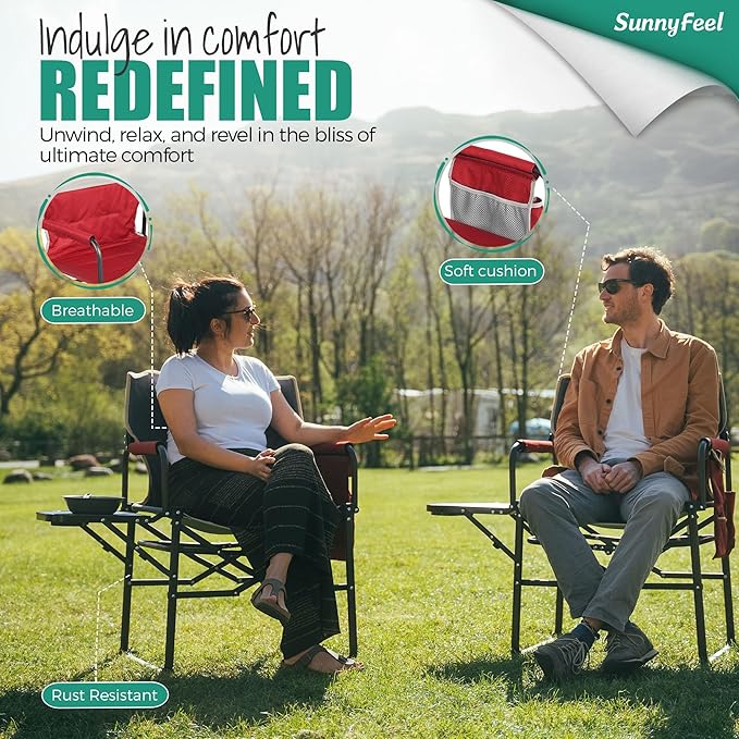 SUNNYFEEL Camping Directors Chair, Heavy Duty,Oversized Portable Folding Chair with Side Table, Pocket for Beach, Fishing,Trip,Picnic,Lawn,Concert Outdoor Foldable Camp Chairs