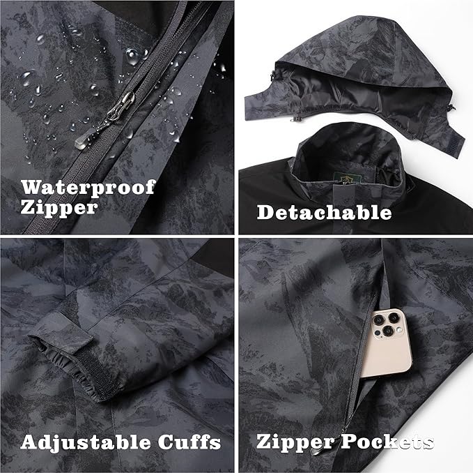 GIISAM Rain Jacket for Men, Mens Waterproof Raincoat Lightweight Rain Jackets Outdoor Rain Coat Windbreaker with Hood