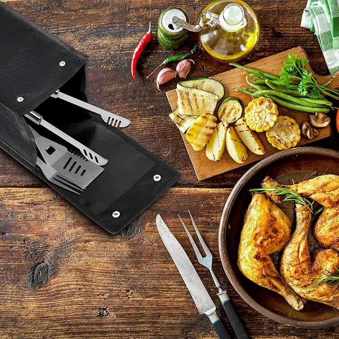 Grill Utensil Storage Bag BBQ Tool Storage Bags Barbecue Hardware Tool BBQ Utensil Holder Pouch Oxford Cloth Accessory Foldable for Camping Hiking(2 Pcs,Black)