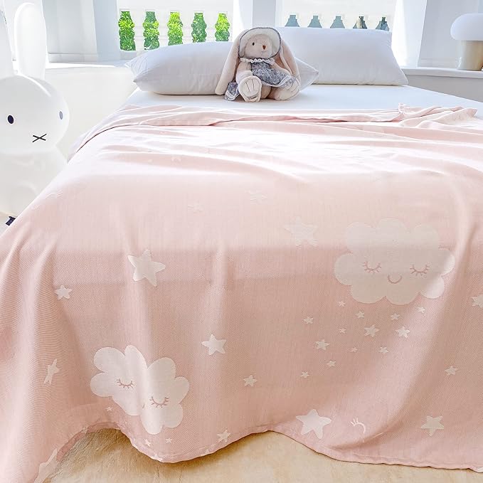 AmyHomie Cooling Blanket for Kids, Soft Comfy Summer Throw Blanket for Hot Sleepers, Girls & Boys (1-12 Years), Pink Cloud (50x60in)