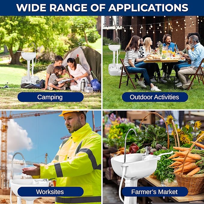 SereneLife Portable Hand Wash Sink, 24L Waste Tank, Rolling Wheels, Quick Assembly Outdoor Sink With Hands Free Foot Pump and Soap Dispenser, Ideal for Outdoor Events, Camping, Boating and Worksites