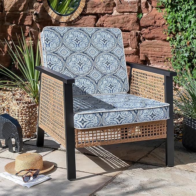 LVTXIII Patio Chair Cushions 22"x22"x3", Water-Repellent Outdoor Seat Cushions for Patio Furniture, Square Chair Pads with Ties for Home Garden Decoration, Set of 2, Medallion Blue