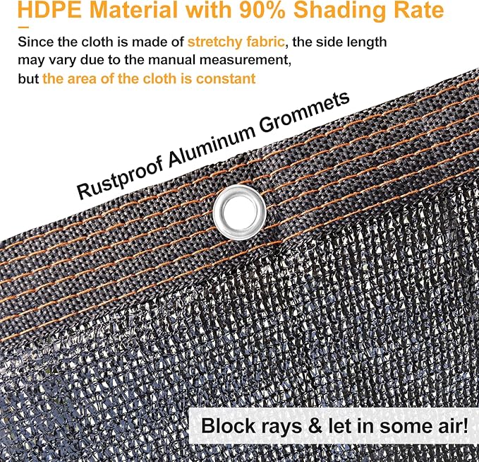 UCINNOVATE 10x10 FT Sunblock Mesh Shade, 90% Sun Shade Cloth Fabric Plants Shade Screen Netting with Grommets, Durable Sunshade UV Resistant Fabric for Pergola Patio Lawn Garden Deck or Dog Kennel