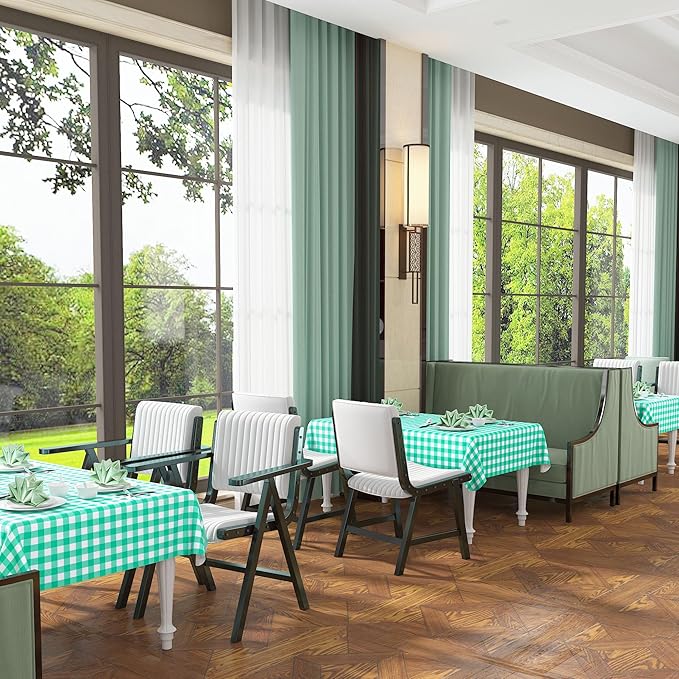 misaya Rectangle Waterproof Vinyl Table Cloth, Buffalo Flannel Backed Tablecloth, Wipeable Plastic Table Cover for Dinner, Kitchen, Outdoor (54" x 78", Green and White)