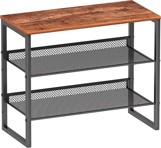 Shoe Rack Organizer - Sturdy Steel Shoe Organizer for Closet Entryway with Spacious Top and Strong Mesh Shelves Industrial Style Standing Storage Shelves (3-Tier 11.8"x20.4"x25.2")
