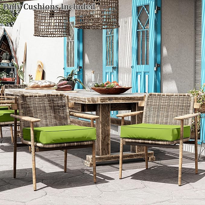 Patio Chair Cushions 24 X 24 X 5 Inch Waterproof Outdoor Seat Cushions for Patio Furniture, Outdoor Sofa Couch Pads with Ties & Handle, Set of 2, Grass Green