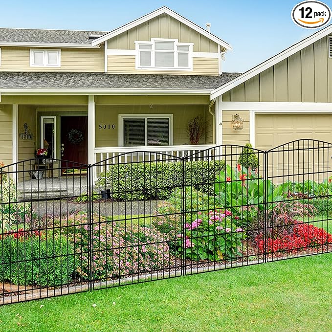 INJOPEXI Decorative Garden Fence 12 Panels 23.6ft (L)×30in (H) Garden Fences with 12 Panels Rustproof Metal Wire No Dig Animal Barrier Fencing Rabbit Dog Fence for Yard Patio Outdoor - Without Gate