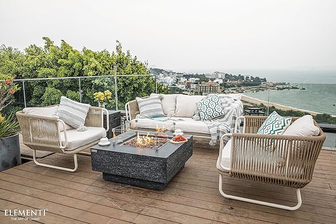 Elementi | Manhattan Gas Fire Pit Cast Concrete 36" Square Fire Table, Outdoor Fire Pit Electronic Ignition | Canvas Cover, Lava Rock Included | Dark Gray (Propane Gas)