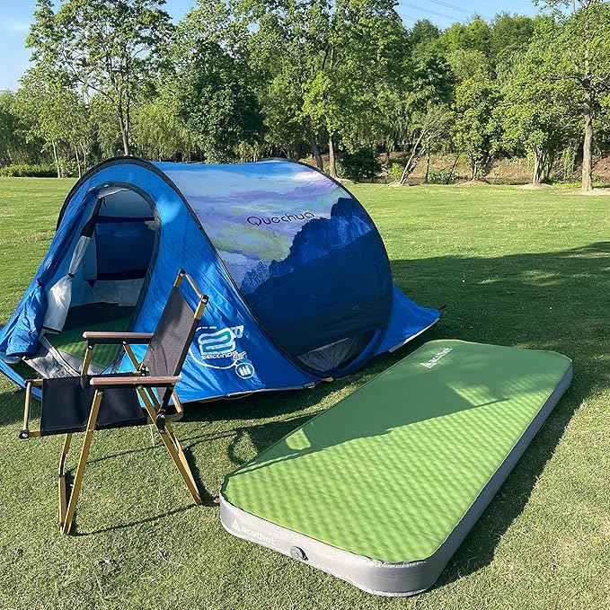 Self-Inflating Sleeping Pad - 4” Ultra-Thick Supportive Foam, Insulated Camping Mattress with Pump Sack for Tent, Car, Truck, Van, Home - Portable Camping Pad for 4-Season Comfort (Single)