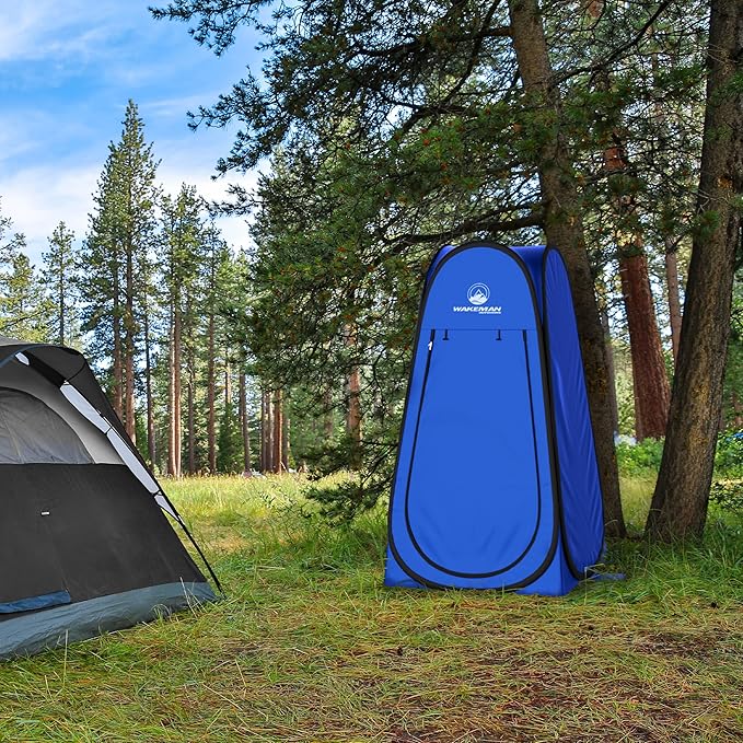 Pop Up Pod - Privacy Shower Tent, Dressing Room, or Portable Toilet Stall with Carry Bag for Camping, Beach, or Tailgate by Wakeman Outdoors (Blue)