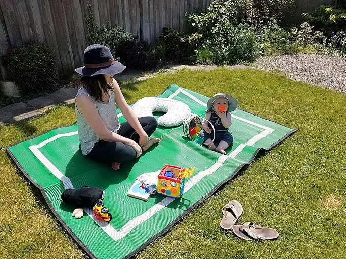 5x7 Green Outdoor RV Mat with Carry Bag – Extra Thick 5mm Recycled Poly Rug – Waterproof, Heavy-Duty, Reversible – Luxury Camping Mat for Patio, Beach, Deck (Green with Carry Bag, 5'x7')